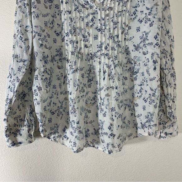 Vince Camuto Tranquil Peasant Blouse, White Blue Yellow Babydoll Top Size Medium - Picture 3 of 9